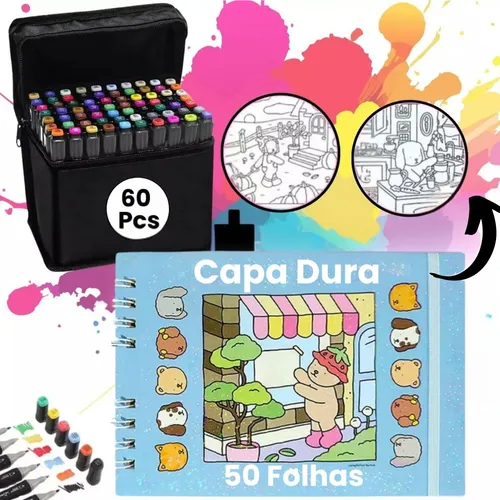 Kit 1 Livro Boobie Goods 50 Folhas + Caneta Touch 60 Cores